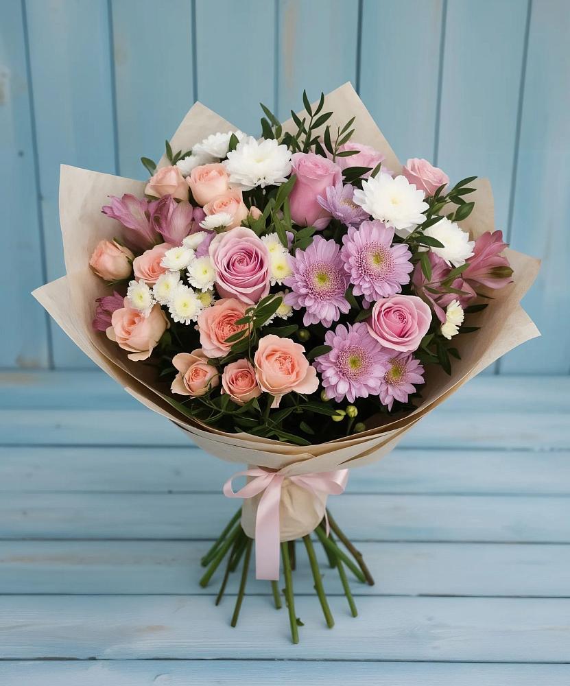 Букет цветов из: Хризантемы, Розы и Альстромерии в Даниловке