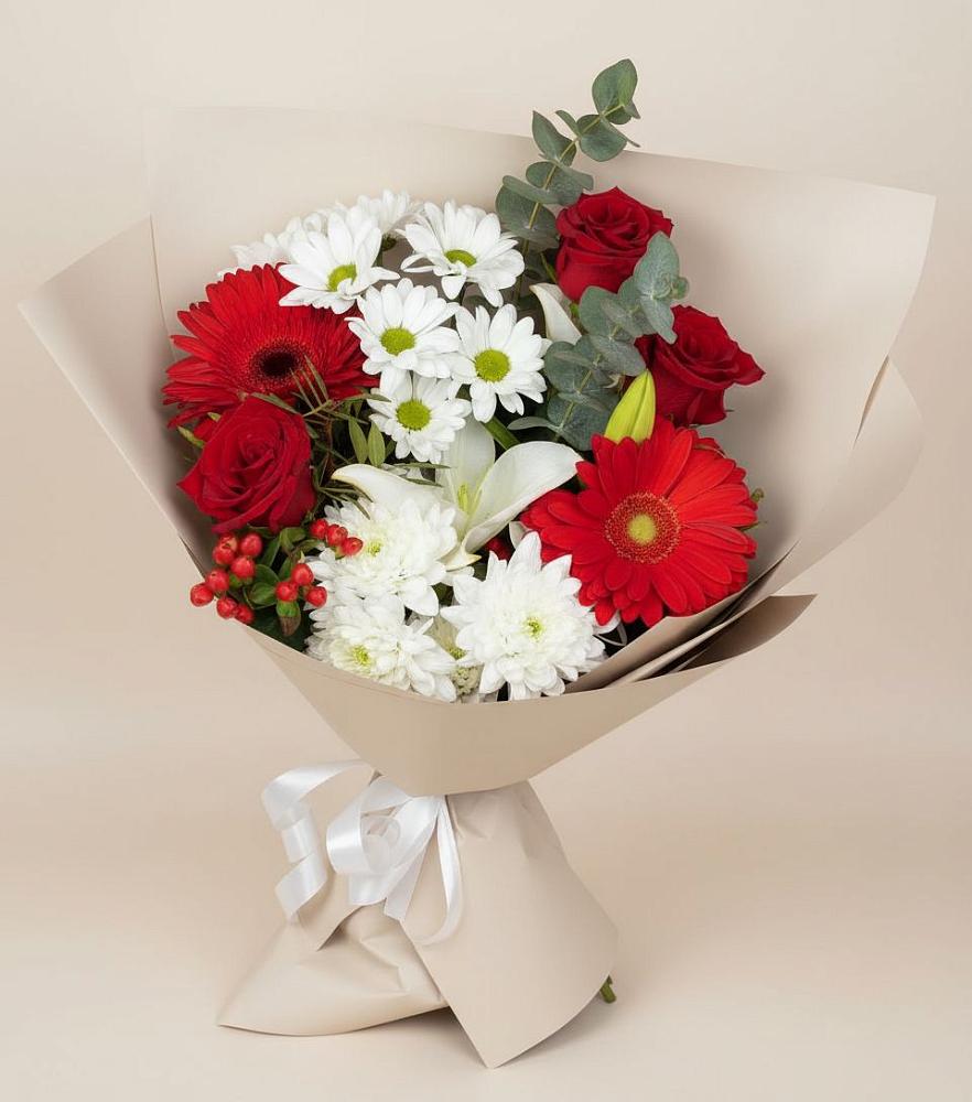 Букет цветов из: Розы, Хризантемы, Герберы и Лилии в Даниловке