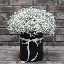 Цветочная композиция из Гипсофила в шляпной коробке в Даниловке